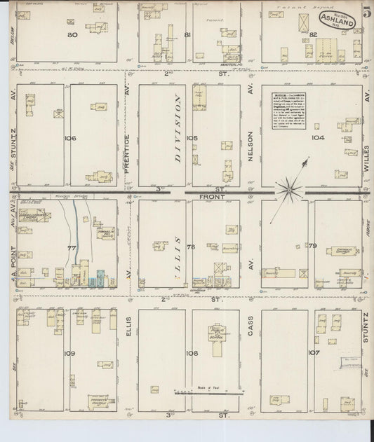 Sanborn Fire Insurance Map from Ashland, Ashland County, Wisconsin (1884), Sheet #0005 - Historic Sanborn Fire Insurance Map Print, vintage old map wall art, antique decor, genealogy gift, Wisconsin Wisconsin map