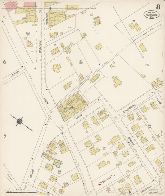 Sanborn Fire Insurance Map from Auburn, Placer County, California (1912), Sheet #0008 - Historic Sanborn Fire Insurance Map Print, vintage old map wall art, antique decor, genealogy gift, California California map