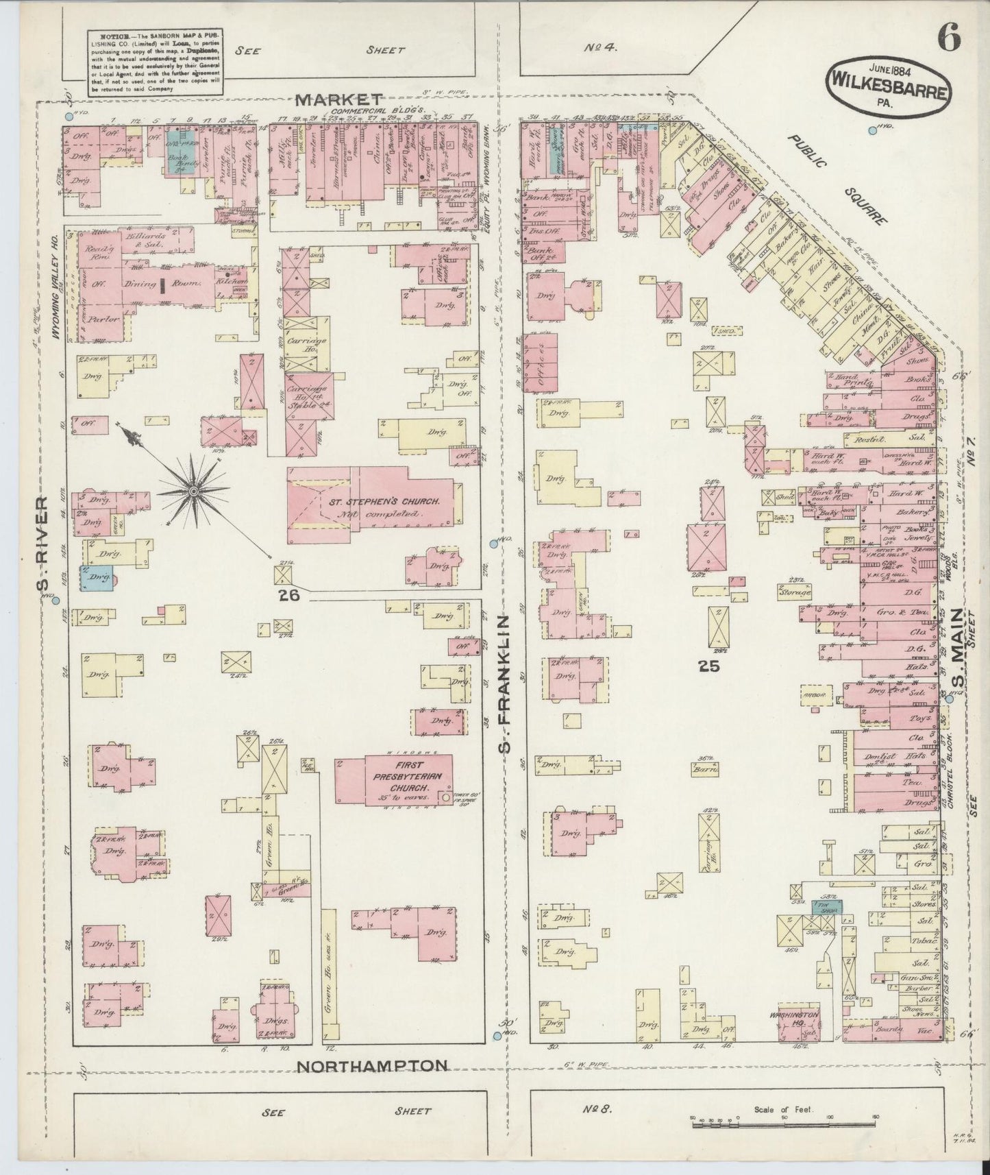 Sanborn Fire Insurance Map from Wilkes Barre, Luzerne County, Pennsylvania (1884), Sheet #0006 - Complete Map Set gallery image, historic Sanborn map, vintage wall art, Pennsylvania Pennsylvania