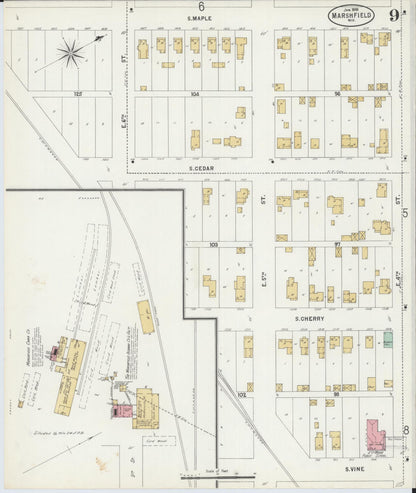 Sanborn Fire Insurance Map from Marshfield, Wood County, Wisconsin (1898), Sheet #0009 - Complete Map Set gallery image, historic Sanborn map, vintage wall art, Wisconsin Wisconsin