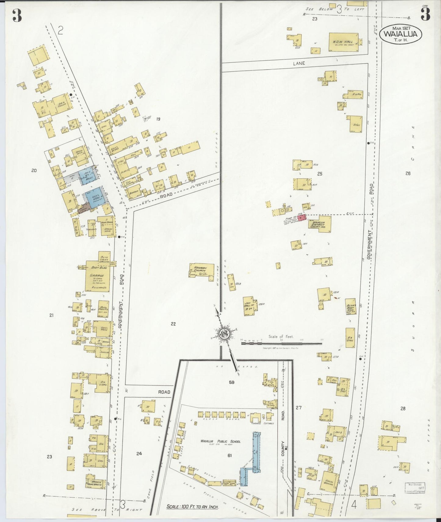 Sanborn Fire Insurance Map from Waialua, Honolulu County, Hawaii (1927), Sheet #0003 - Historic Sanborn Fire Insurance Map Print, vintage old map wall art, antique decor, genealogy gift, Hawaii Hawaii map