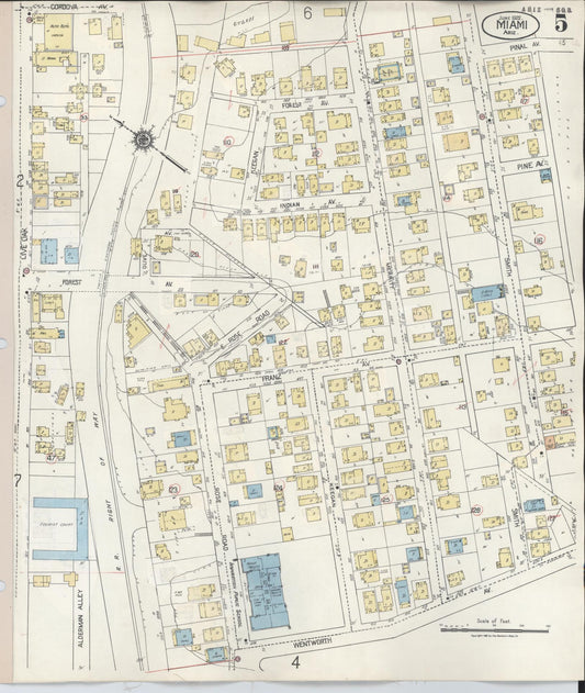 Sanborn Fire Insurance Map from Miami, Gila County, Arizona (1948), Sheet #0005 - Historic Sanborn Fire Insurance Map Print, vintage old map wall art, antique decor, genealogy gift, Arizona Arizona map