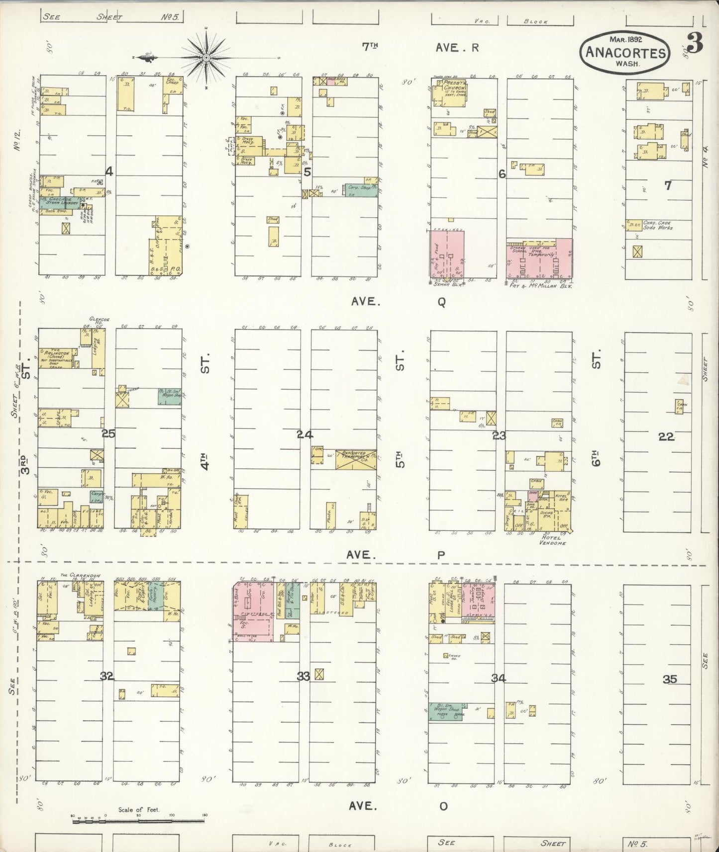 Sanborn Fire Insurance Map from Anacortes, Skagit County, Washington (1892), Sheet #0003 - Historic Sanborn Fire Insurance Map Print, vintage old map wall art, antique decor, genealogy gift, Washington Washington map