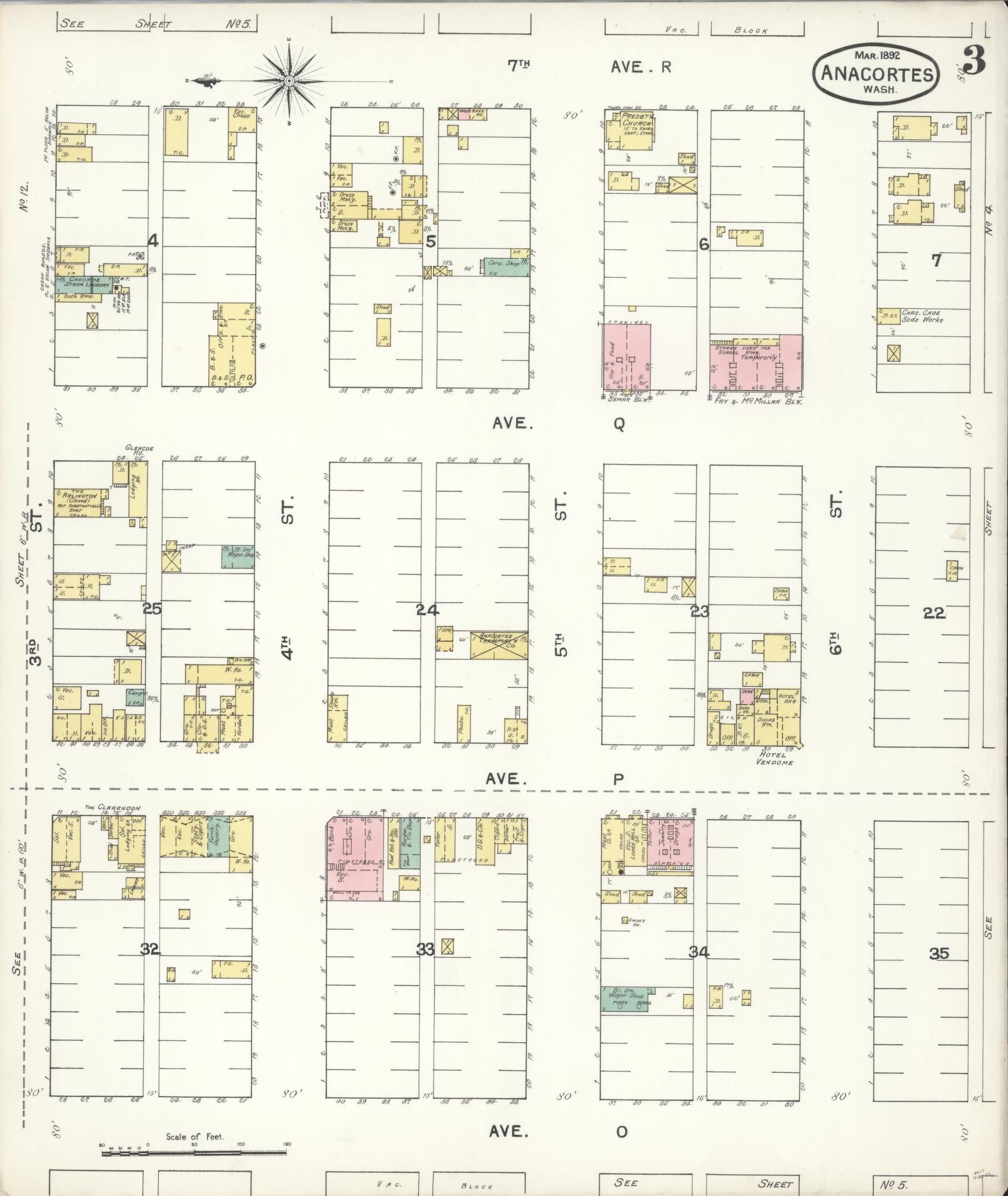 Sanborn Fire Insurance Map from Anacortes, Skagit County, Washington (1892), Sheet #0003 - Historic Sanborn Fire Insurance Map Print, vintage old map wall art, antique decor, genealogy gift, Washington Washington map