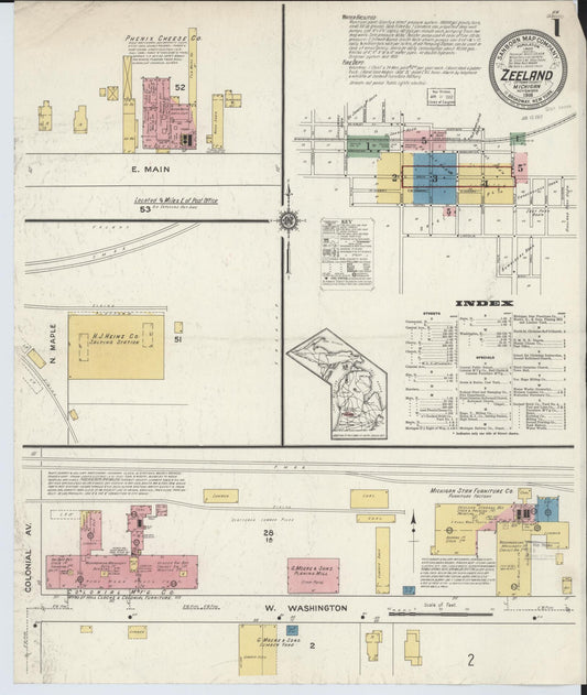 Sanborn Fire Insurance Map from Zeeland, Ottawa County, Michigan (1916), Sheet #0001 - Historic Sanborn Fire Insurance Map Print, vintage old map wall art, antique decor, genealogy gift, Michigan Michigan map