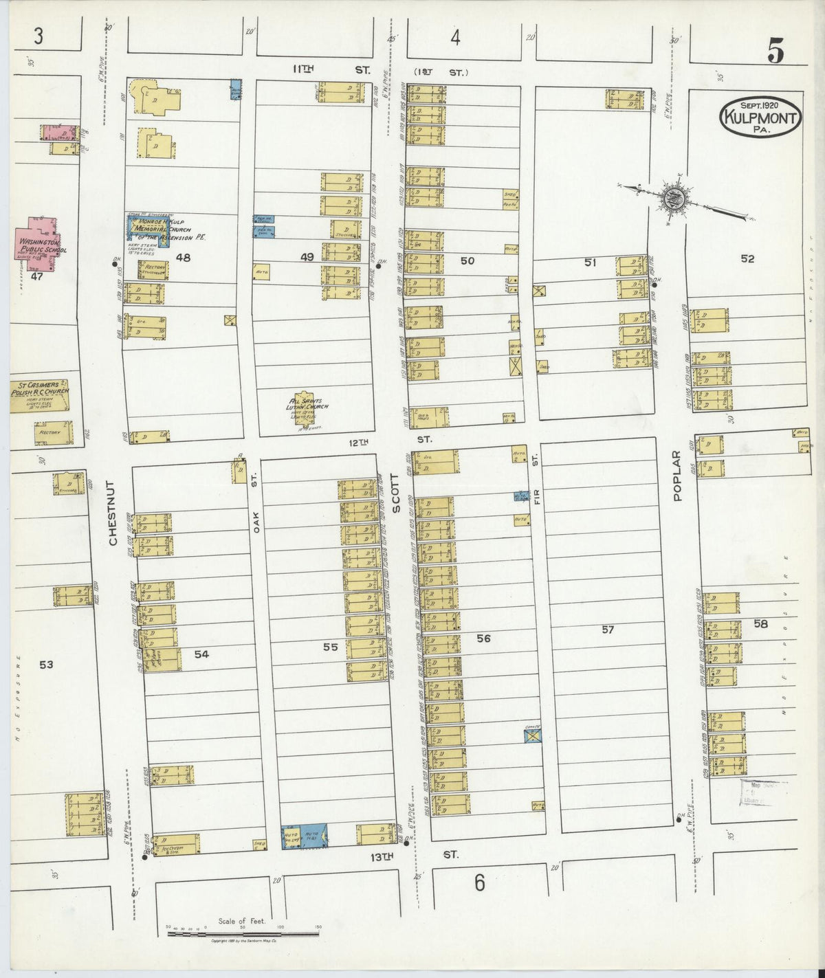 Sanborn Fire Insurance Map from Kulpmont, Northumberland County, Pennsylvania (1920), Sheet #0005 - Complete Map Set gallery image, historic Sanborn map, vintage wall art, Pennsylvania Pennsylvania