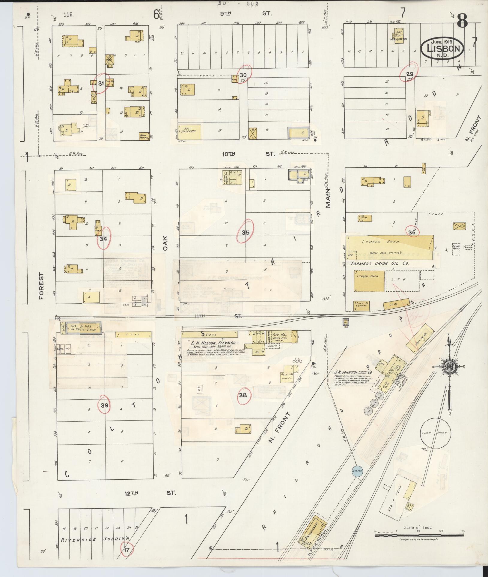 Sanborn Fire Insurance Map from Lisbon, Ransom County, North Dakota (1945), Sheet #0008 - Historic Sanborn Fire Insurance Map Print, vintage old map wall art, antique decor, genealogy gift, North Dakota North Dakota map