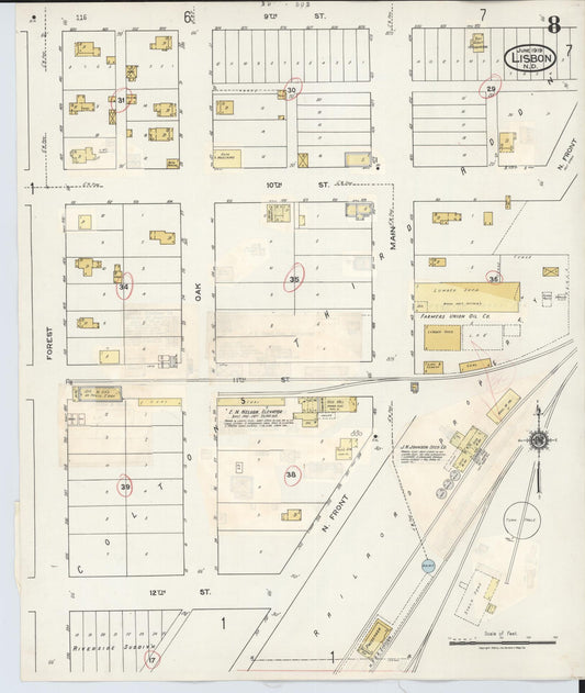 Sanborn Fire Insurance Map from Lisbon, Ransom County, North Dakota (1945), Sheet #0008 - Historic Sanborn Fire Insurance Map Print, vintage old map wall art, antique decor, genealogy gift, North Dakota North Dakota map