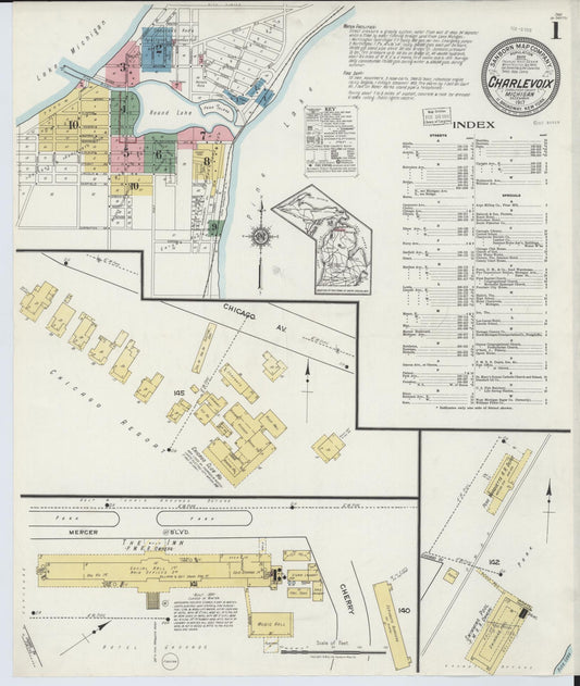 Sanborn Fire Insurance Map from Charlevoix, Charlevoix County, Michigan (1917), Sheet #0001 - Historic Sanborn Fire Insurance Map Print, vintage old map wall art, antique decor, genealogy gift, Michigan Michigan map