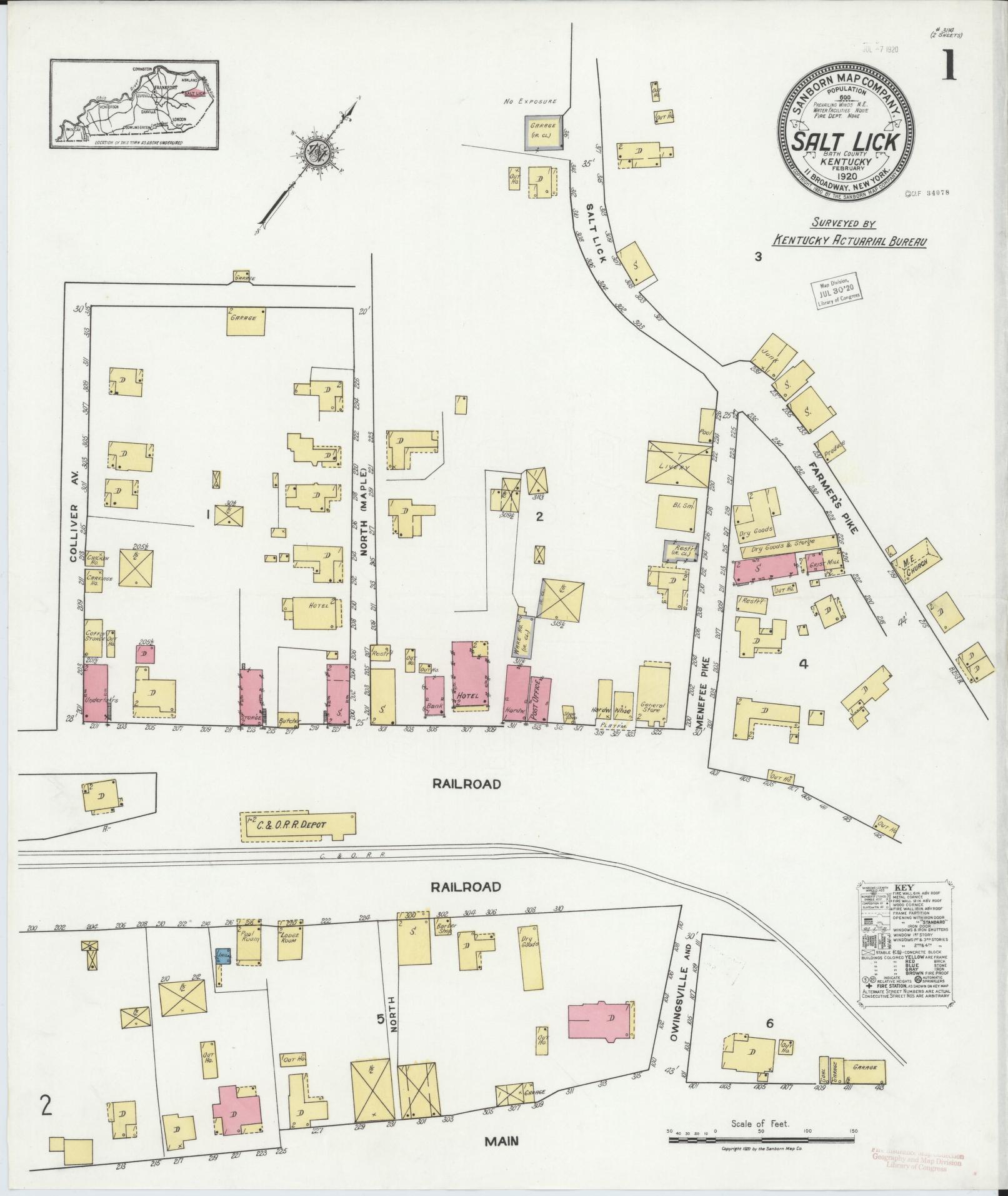 Sanborn Fire Insurance Map from Salt Lick, Bath County, Kentucky. (1920) – Historic Sanborn Fire Insurance Map Print