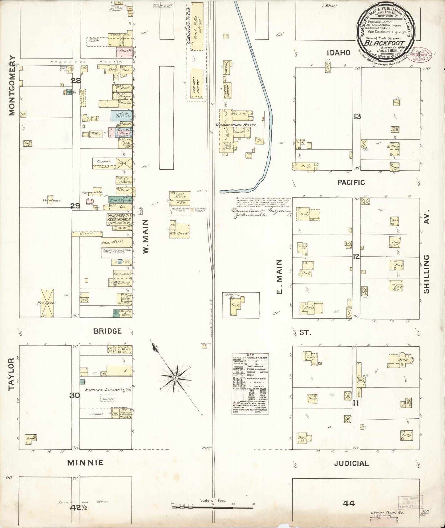 Sanborn Fire Insurance Map from Blackfoot, Bingham County, Idaho (1888), Sheet #0001 - Historic Sanborn Fire Insurance Map Print, vintage old map wall art, antique decor, genealogy gift, Idaho Idaho map