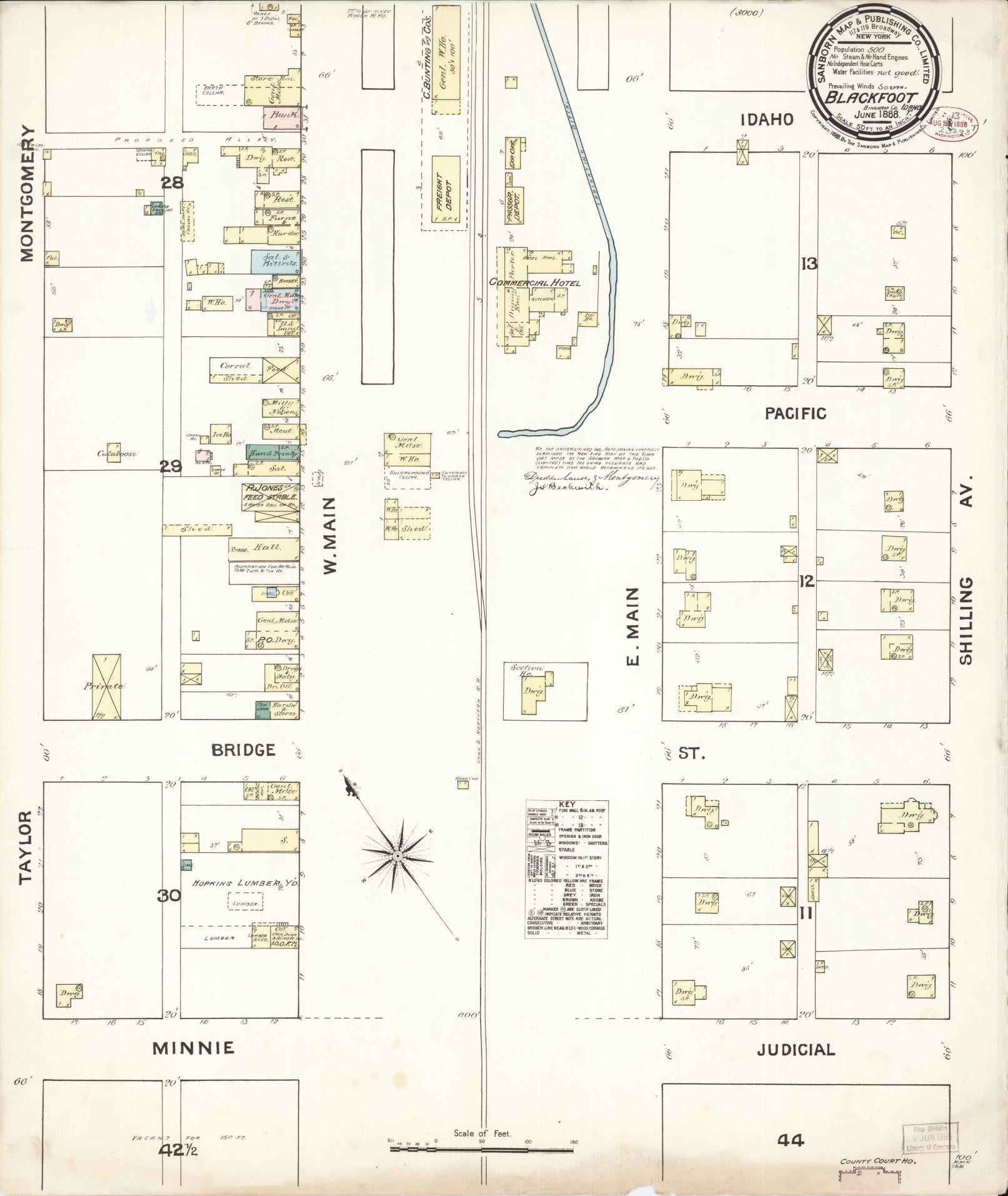Sanborn Fire Insurance Map from Blackfoot, Bingham County, Idaho (1888), Sheet #0001 - Historic Sanborn Fire Insurance Map Print, vintage old map wall art, antique decor, genealogy gift, Idaho Idaho map