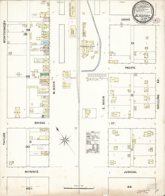 Sanborn Fire Insurance Map from Blackfoot, Bingham County, Idaho (1888), Sheet #0001 - Historic Sanborn Fire Insurance Map Print, vintage old map wall art, antique decor, genealogy gift, Idaho Idaho map