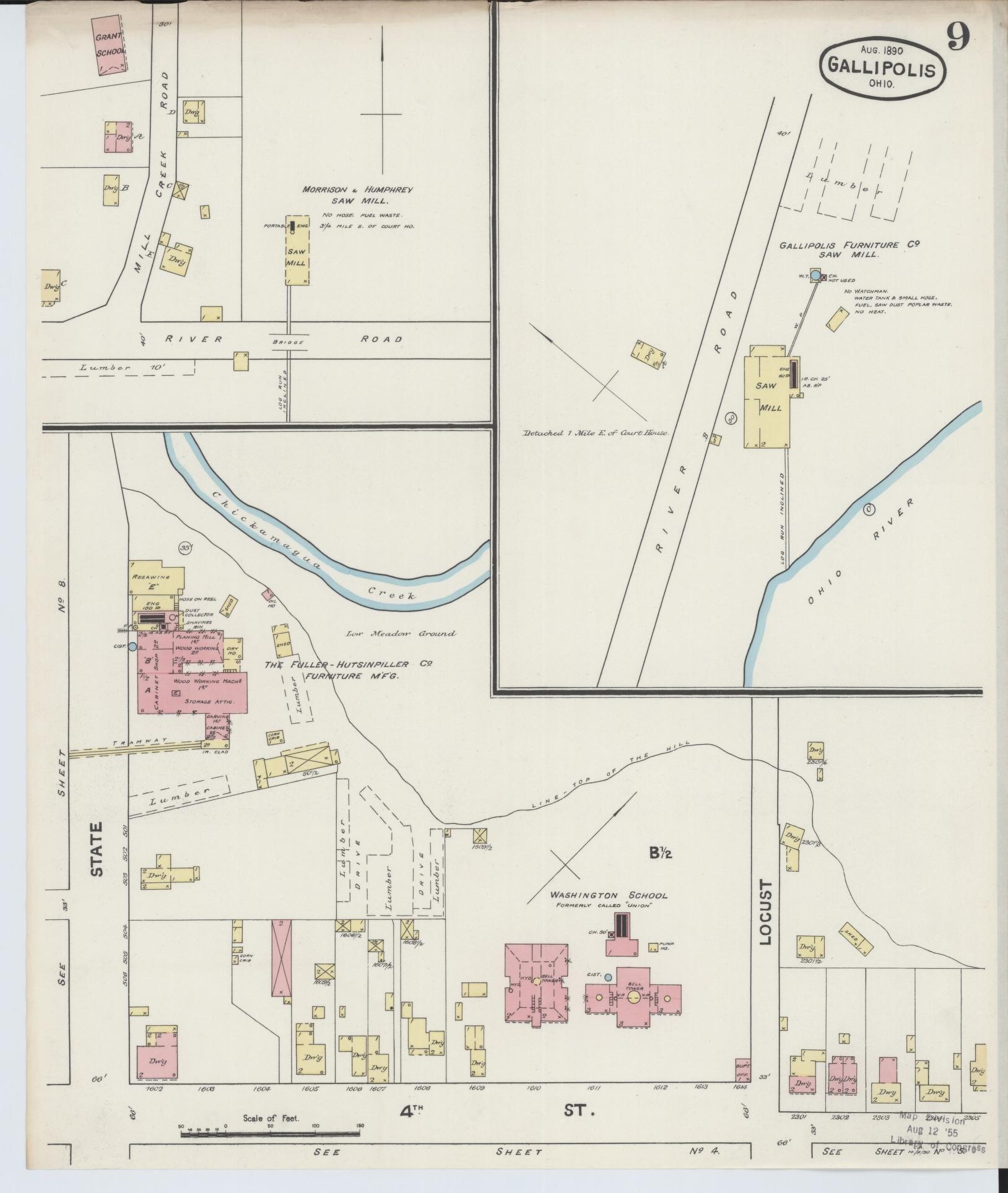 Sanborn Fire Insurance Map from Gallipolis, Gallia County, Ohio (1890), Sheet #0009 - Historic Sanborn Fire Insurance Map Print, vintage old map wall art, antique decor, genealogy gift, Ohio Ohio map