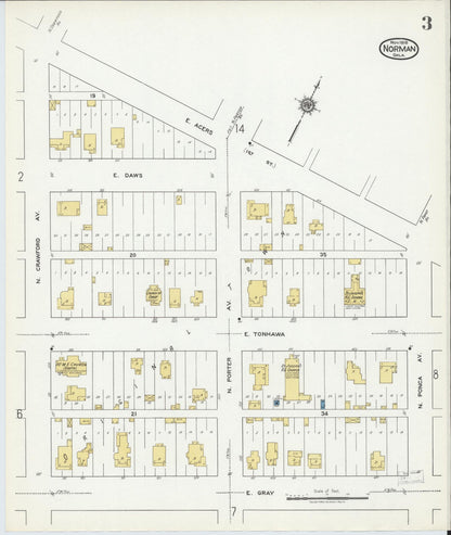 Sanborn Fire Insurance Map from Norman, Cleveland County, Oklahoma (1918), Sheet #0003 - Complete Map Set gallery image, historic Sanborn map, vintage wall art, Oklahoma Oklahoma