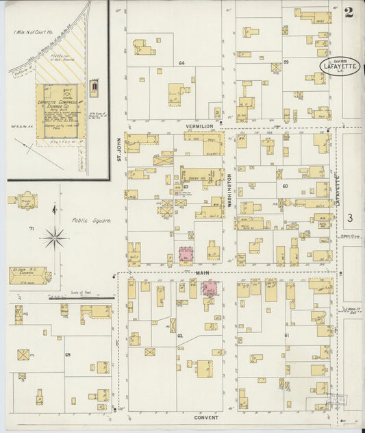 Sanborn Fire Insurance Map from Lafayette, Lafayette Parish, Louisiana (1898), Sheet #0002 - Historic Sanborn Fire Insurance Map Print, vintage old map wall art, antique decor, genealogy gift, Louisiana Louisiana map