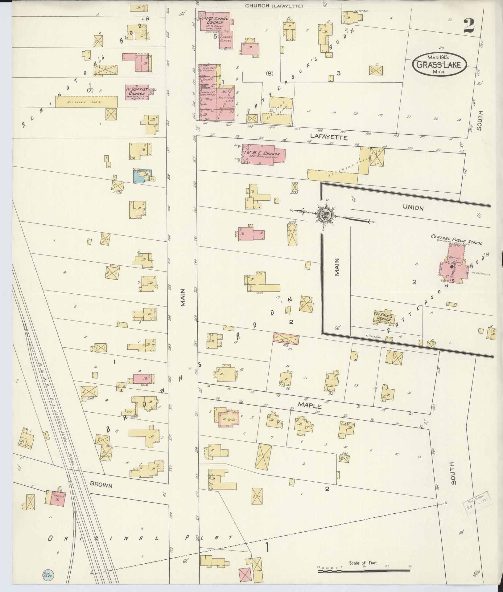 Sanborn Fire Insurance Map from Grass Lake, Jackson County, Michigan (1913), Sheet #0002 - Complete Map Set gallery image, historic Sanborn map, vintage wall art, Michigan Michigan