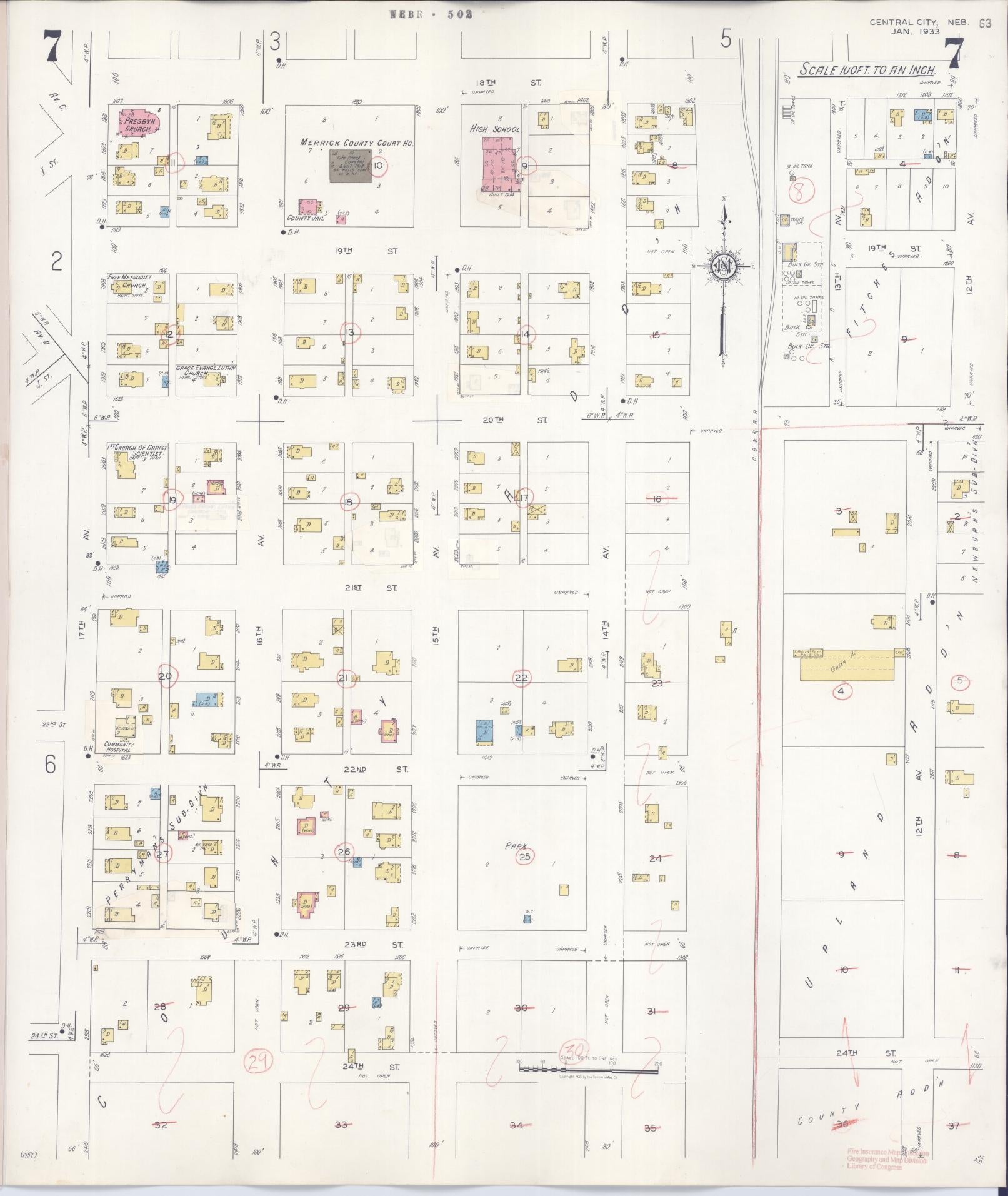 Sanborn Fire Insurance Map from Central City, Merrick County, Nebraska (1943), Sheet #0007 - Complete Map Set gallery image, historic Sanborn map, vintage wall art, Nebraska Nebraska