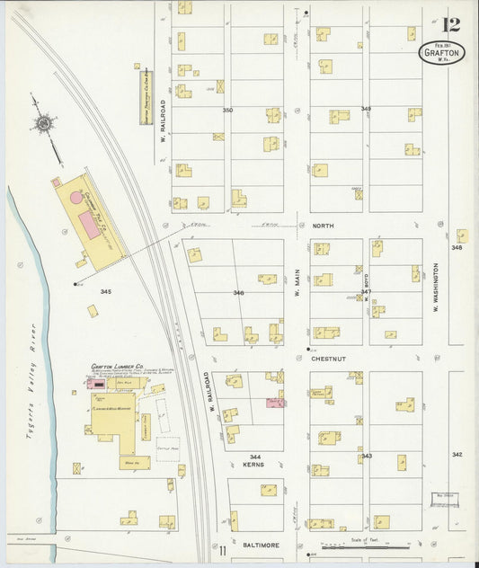 Sanborn Fire Insurance Map from Grafton, Taylor County, West Virginia (1911), Sheet #0012 - Historic Sanborn Fire Insurance Map Print, vintage old map wall art, antique decor, genealogy gift, West Virginia West Virginia map