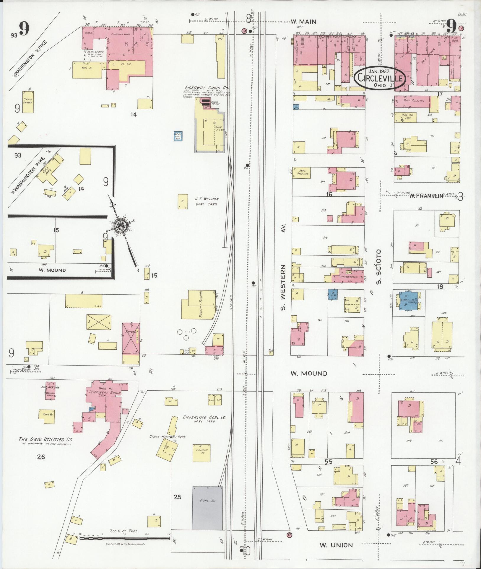 Sanborn Fire Insurance Map from Circleville, Pickaway County, Ohio (1927), Sheet #0009 - Complete Map Set gallery image, historic Sanborn map, vintage wall art, Ohio Ohio