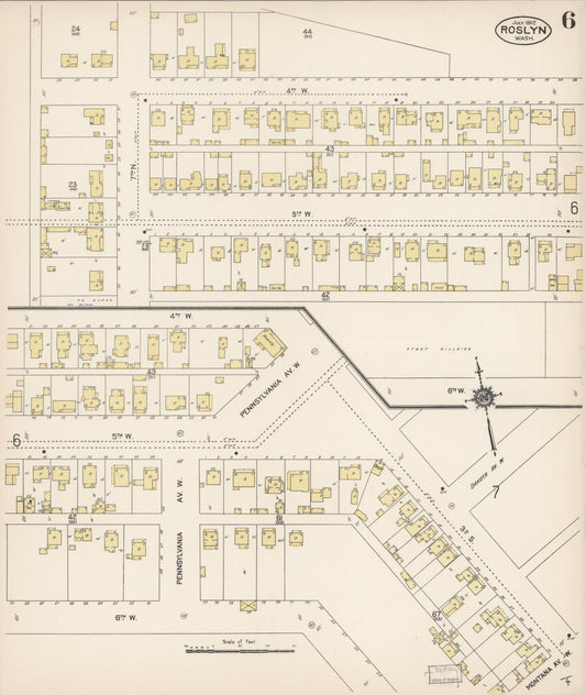 Sanborn Fire Insurance Map from Roslyn, Kittitas County, Washington (1912), Sheet #0006 - Historic Sanborn Fire Insurance Map Print, vintage old map wall art, antique decor, genealogy gift, Washington Washington map