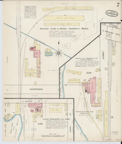 Sanborn Fire Insurance Map from Lansing, Ingham County, Michigan (1885), Sheet #0007 - Complete Map Set gallery image, historic Sanborn map, vintage wall art, Michigan Michigan