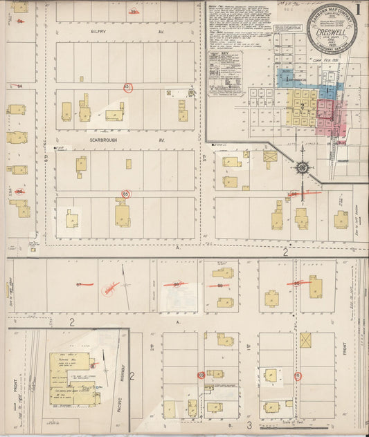 Sanborn Fire Insurance Map from Creswell, Lane County, Oregon (1931), Sheet #0001 - Historic Sanborn Fire Insurance Map Print, vintage old map wall art, antique decor, genealogy gift, Oregon Oregon map