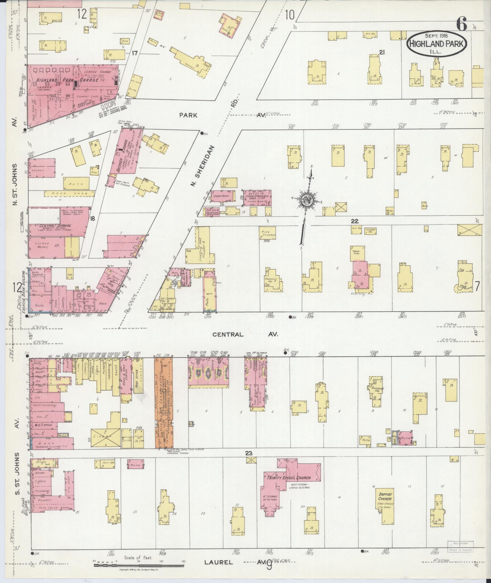 Sanborn Fire Insurance Map from Highland Park, Lake County, Illinois (1918), Sheet #0006 - Complete Map Set gallery image, historic Sanborn map, vintage wall art, Illinois Illinois