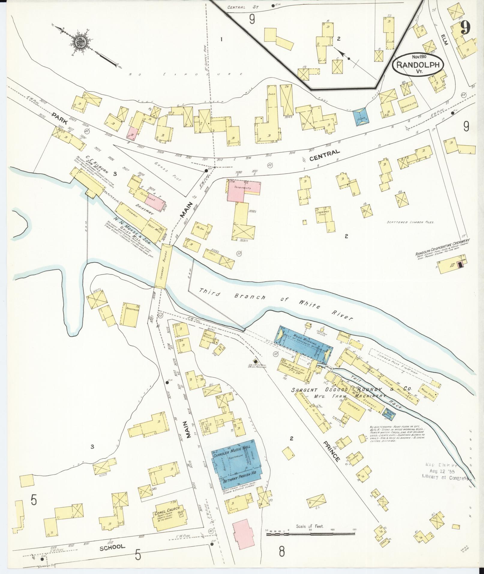 Sanborn Fire Insurance Map from Randolph, Orange County, Vermont (1910), Sheet #0009 - Complete Map Set gallery image, historic Sanborn map, vintage wall art, Vermont Vermont
