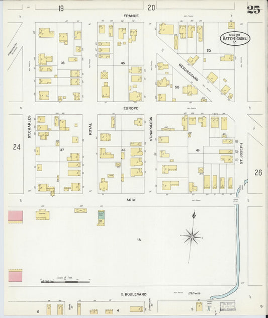 Sanborn Fire Insurance Map from Baton Rouge, East Baton Rouge Parish, Louisiana (1908), Sheet #0025 - Historic Sanborn Fire Insurance Map Print, vintage old map wall art, antique decor, genealogy gift, Louisiana Louisiana map