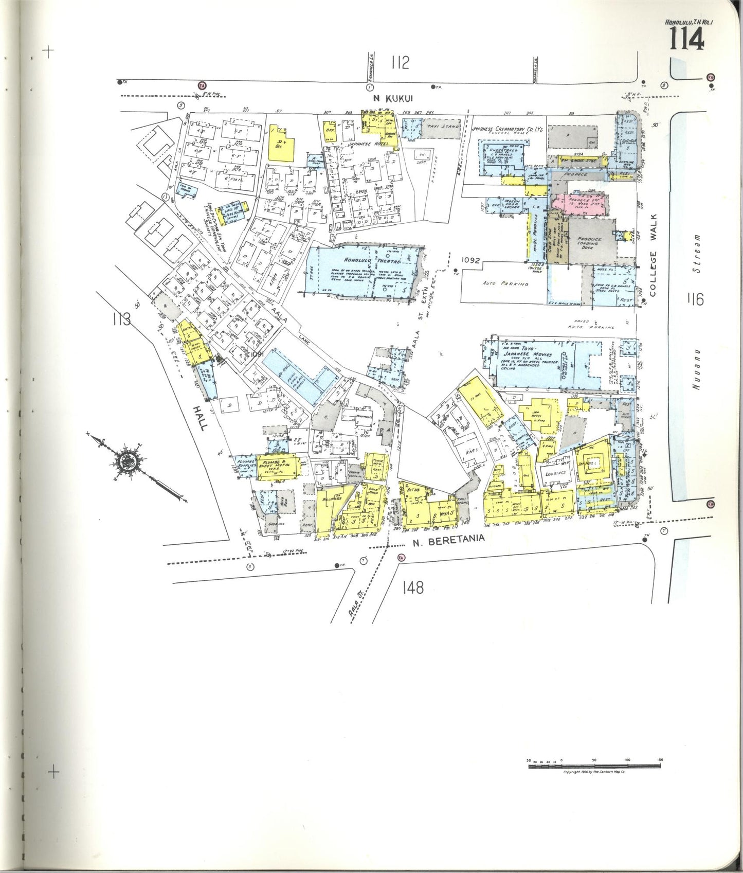 Sanborn Fire Insurance Map from Honolulu, Oahu County, Hawaii (1955), Sheet #0114 - Historic Sanborn Fire Insurance Map Print