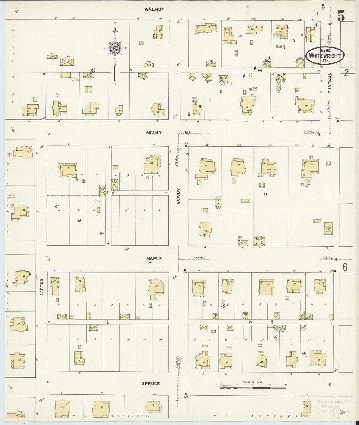 Sanborn Fire Insurance Map from Whitewright, Grayson County, Texas (1912), Sheet #0005 - Complete Map Set gallery image, historic Sanborn map, vintage wall art, Texas Texas