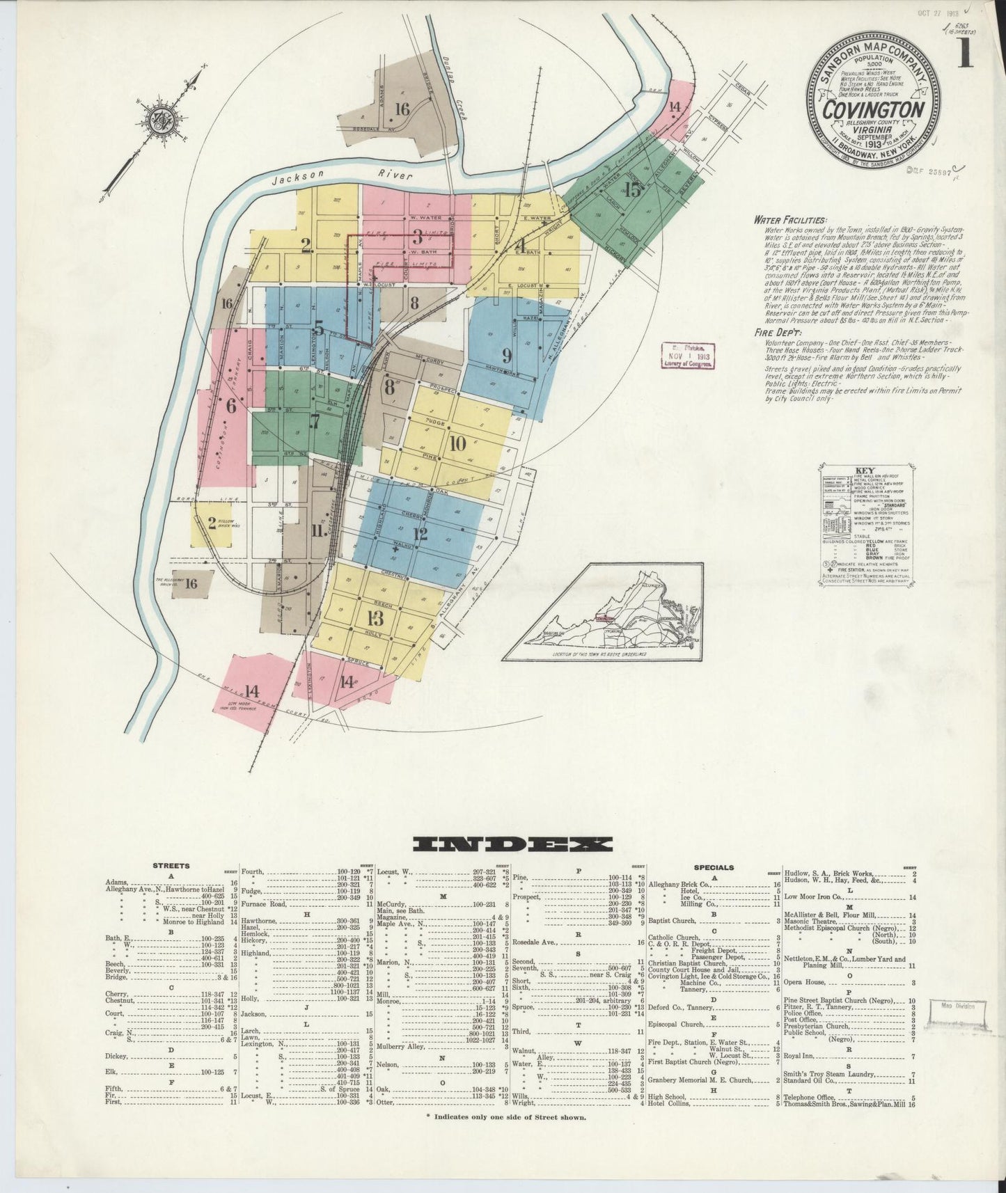 Sanborn Fire Insurance Map from Covington, Independent Cities, Virginia (1913), Sheet #0001 - Complete Map Set gallery image, historic Sanborn map, vintage wall art, Virginia Virginia