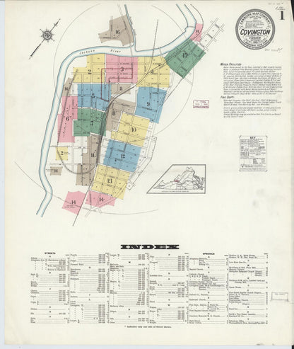 Sanborn Fire Insurance Map from Covington, Independent Cities, Virginia (1913), Sheet #0001 - Complete Map Set gallery image, historic Sanborn map, vintage wall art, Virginia Virginia