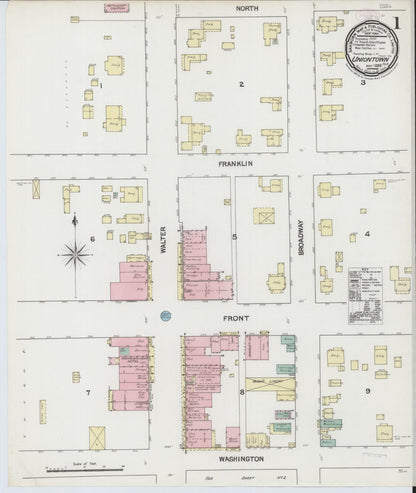 Sanborn Fire Insurance Map from Uniontown, Perry County, Alabama (1889), Sheet #0001 - Complete Map Set gallery image, historic Sanborn map, vintage wall art, Alabama Alabama