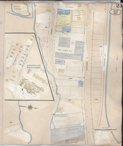 Sanborn Fire Insurance Map from Hilo, Hawaii County, Hawaii (1957), Sheet #0023 - Historic Sanborn Fire Insurance Map Print, vintage old map wall art
