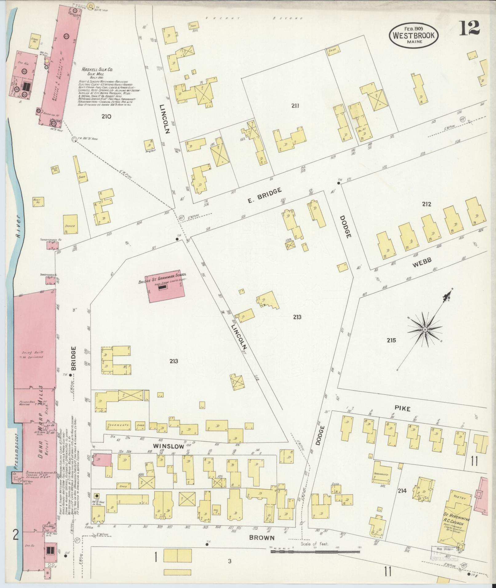 Sanborn Fire Insurance Map from Westbrook, Cumberland County, Maine (1909), Sheet #0012 - Complete Map Set gallery image, historic Sanborn map, vintage wall art, Maine Maine
