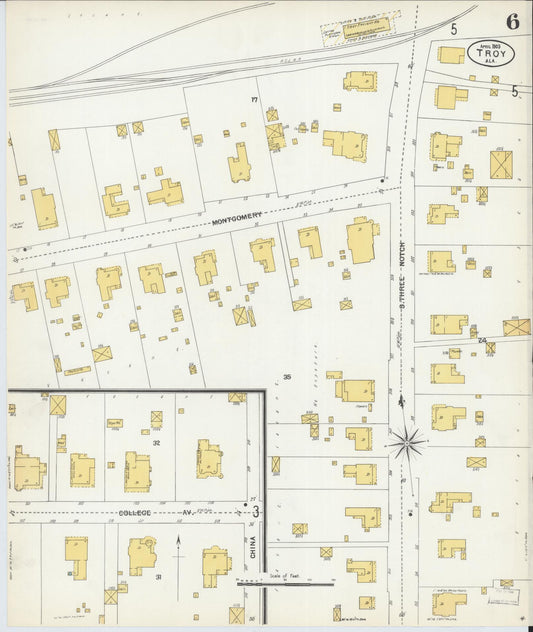 Sanborn Fire Insurance Map from Troy, Pike County, Alabama (1903), Sheet #0006 - Historic Sanborn Fire Insurance Map Print, vintage old map wall art, antique decor, genealogy gift, Alabama Alabama map