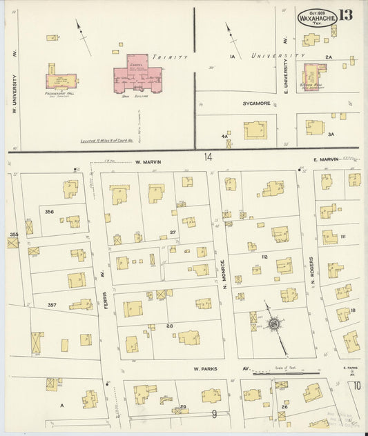 Sanborn Fire Insurance Map from Waxahachie, Ellis County, Texas (1909), Sheet #0013 - Historic Sanborn Fire Insurance Map Print, vintage old map wall art, antique decor, genealogy gift, Texas Texas map