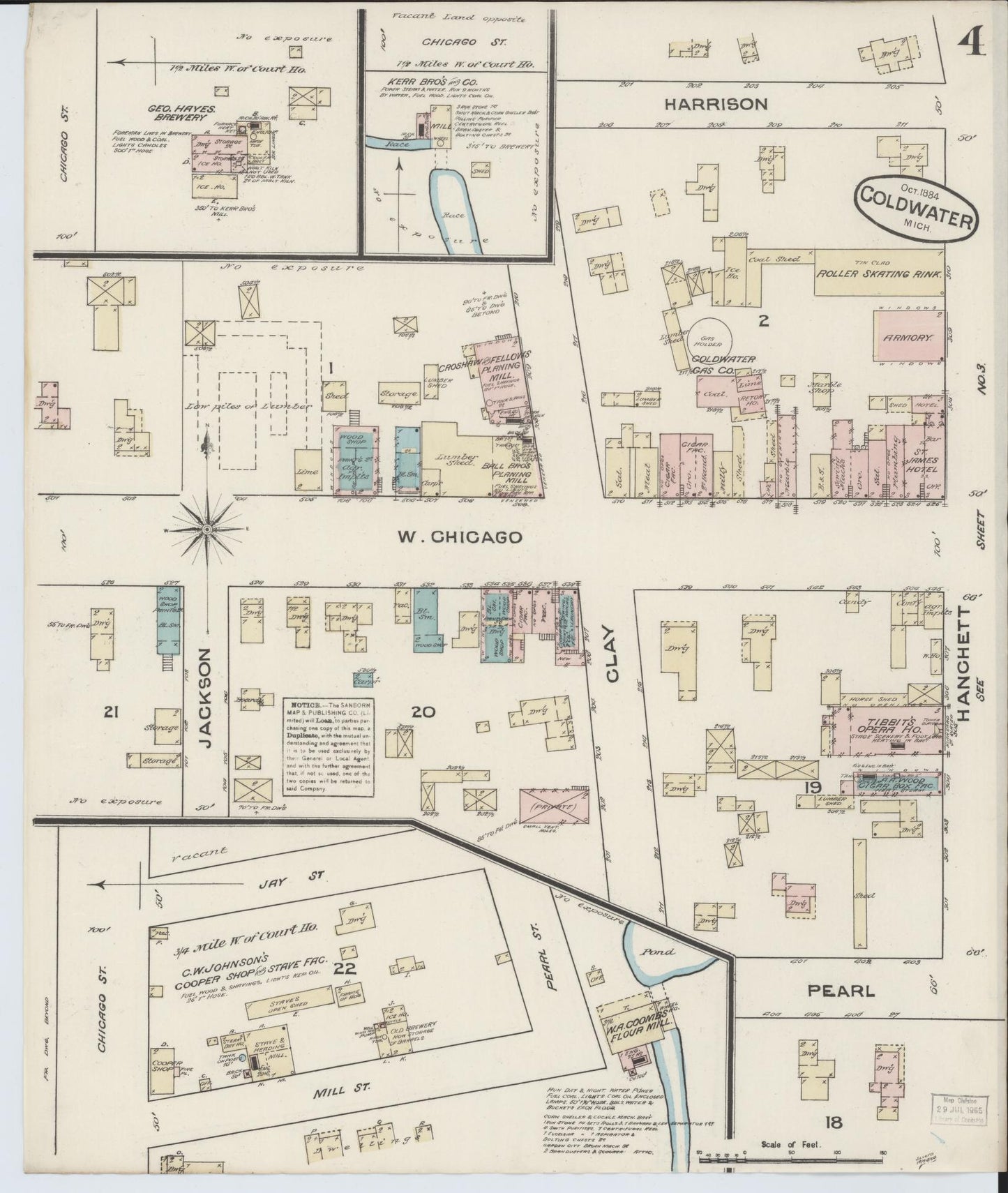 Sanborn Fire Insurance Map from Coldwater, Branch County, Michigan (1884), Sheet #0004 - Historic Sanborn Fire Insurance Map Print, vintage old map wall art, antique decor, genealogy gift, Michigan Michigan map