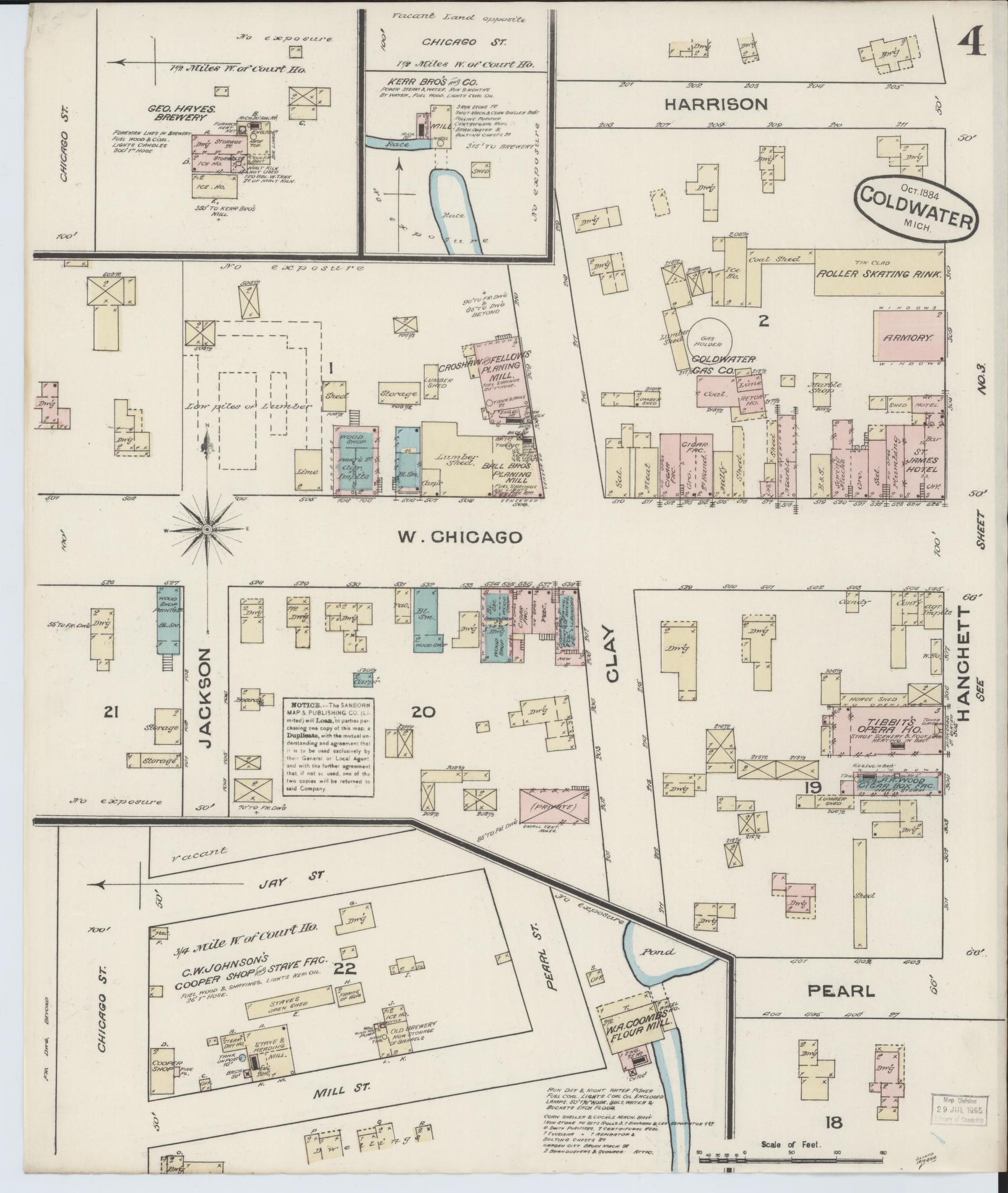 Sanborn Fire Insurance Map from Coldwater, Branch County, Michigan (1884), Sheet #0004 - Historic Sanborn Fire Insurance Map Print, vintage old map wall art, antique decor, genealogy gift, Michigan Michigan map