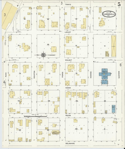 Sanborn Fire Insurance Map from Clarksville, Red River County, Texas (1911), Sheet #0005 - Historic Sanborn Fire Insurance Map Print, vintage old map wall art, antique decor, genealogy gift, Texas Texas map