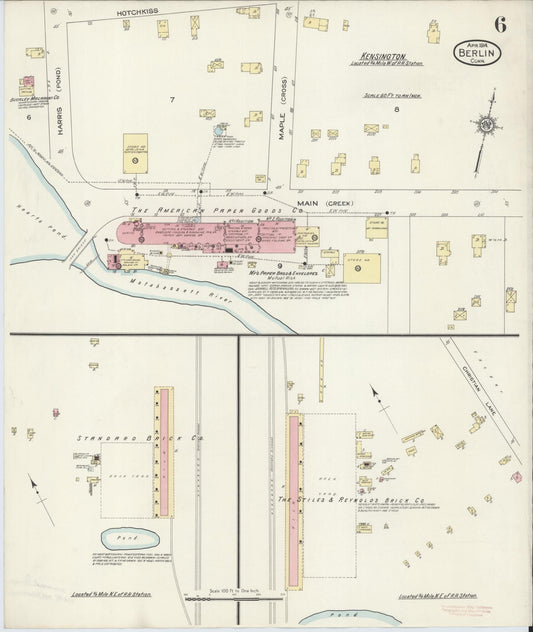 Sanborn Fire Insurance Map from Berlin, Hartford County, Connecticut (1914), Sheet #0006 - Historic Sanborn Fire Insurance Map Print, vintage old map wall art, antique decor, genealogy gift, Connecticut Connecticut map