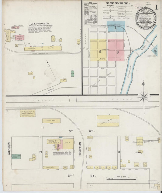 Sanborn Fire Insurance Map from Hawkinsville, Pulaski County, Georgia (1890), Sheet #0001 - Historic Sanborn Fire Insurance Map Print, vintage old map wall art, antique decor, genealogy gift, Georgia Georgia map
