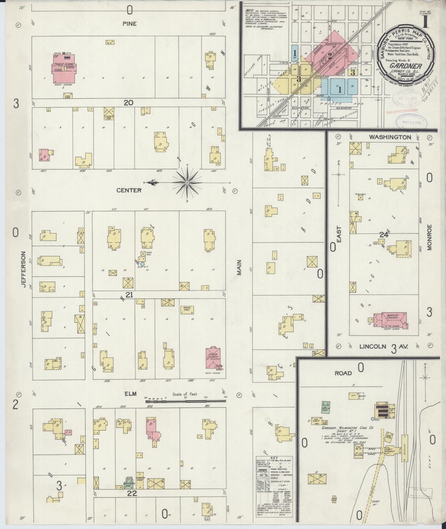 Sanborn Fire Insurance Map from Gardner, Grundy County, Illinois (1898), Sheet #0001 - Complete Map Set gallery image, historic Sanborn map, vintage wall art, Illinois Illinois