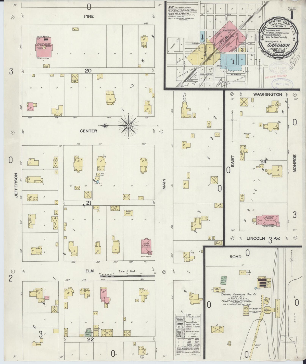 Sanborn Fire Insurance Map from Gardner, Grundy County, Illinois (1898), Sheet #0001 - Complete Map Set gallery image, historic Sanborn map, vintage wall art, Illinois Illinois