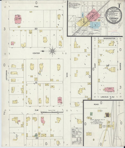 Sanborn Fire Insurance Map from Gardner, Grundy County, Illinois (1898), Sheet #0001 - Complete Map Set gallery image, historic Sanborn map, vintage wall art, Illinois Illinois