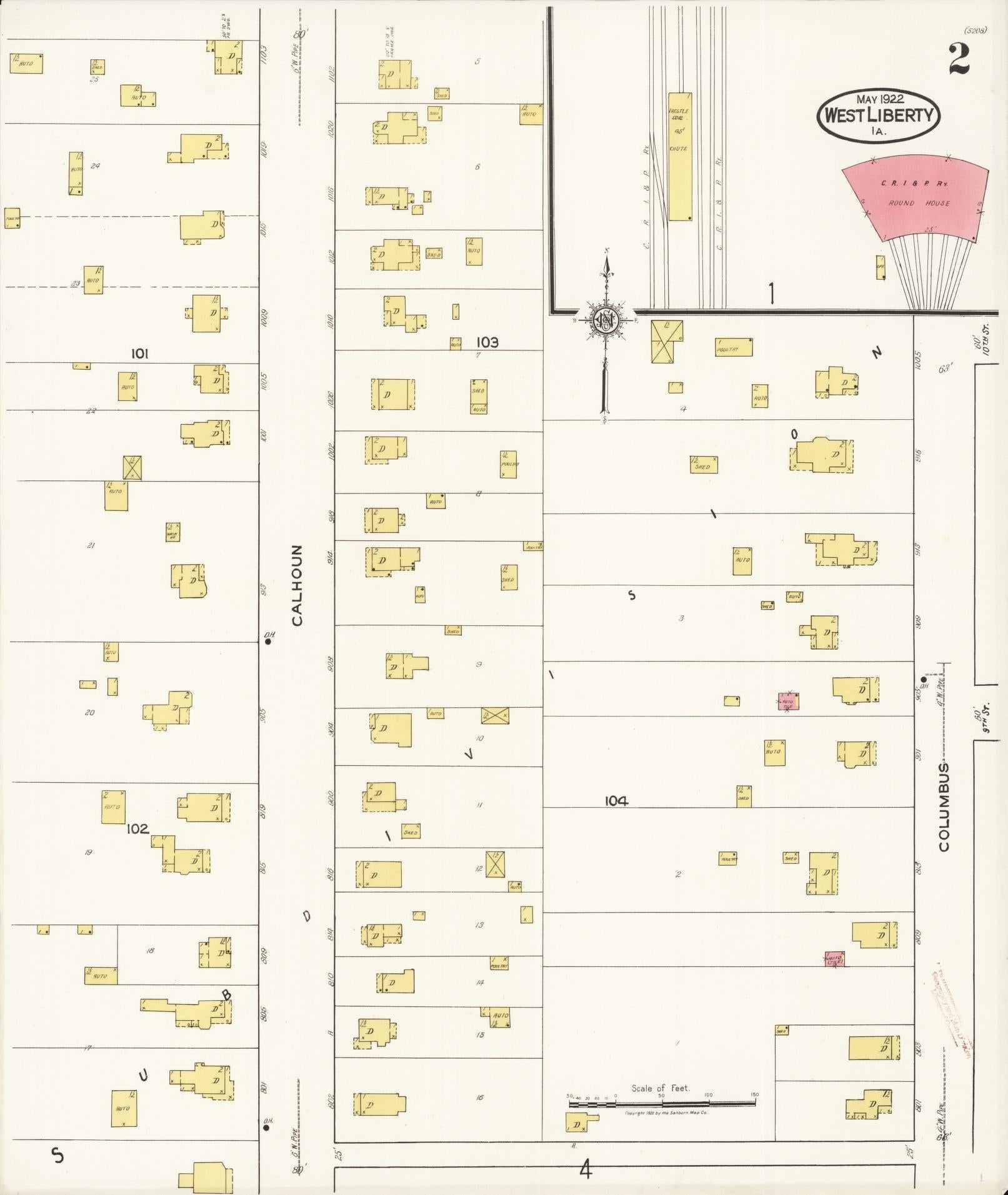 Sanborn Fire Insurance Map from West Liberty, Muscatine County, Iowa (1922), Sheet #0002 - Historic Sanborn Fire Insurance Map Print, vintage old map wall art