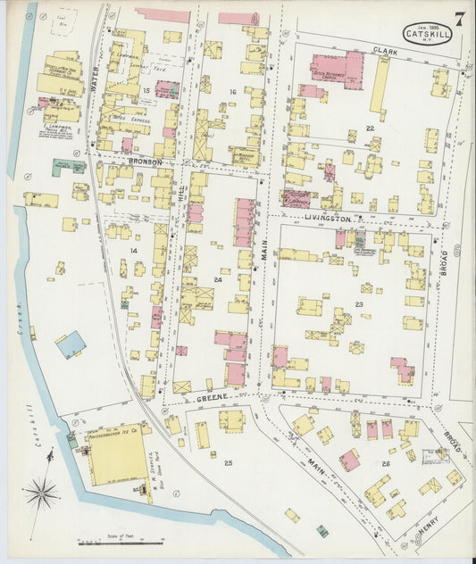 Sanborn Fire Insurance Map from Catskill, Greene County, New York (1895), Sheet #0007 - Historic Sanborn Fire Insurance Map Print, vintage old map wall art, antique decor, genealogy gift, New York New York map