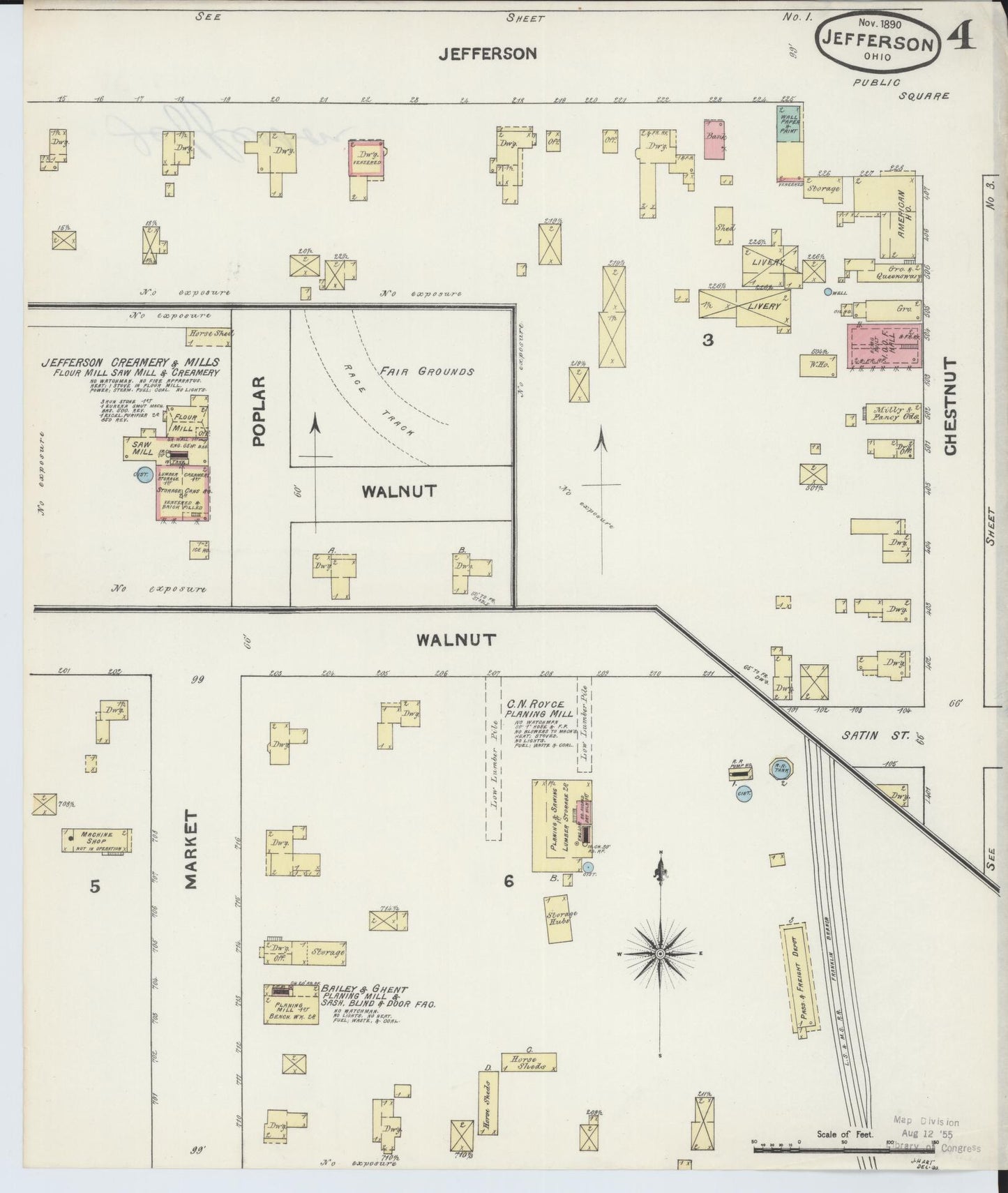 Sanborn Fire Insurance Map from Jefferson, Ashtabula County, Ohio (1890), Sheet #0004 - Historic Sanborn Fire Insurance Map Print, vintage old map wall art, antique decor, genealogy gift, Ohio Ohio map